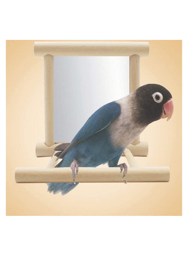 Bird Mirror with Swing Hummingbird Swing Bird Perches for Parrots Stand Wooden Swing Toy for Macaws Lovebird Cockatoo Parakeet Conure Finch Cockatiels - Image 2